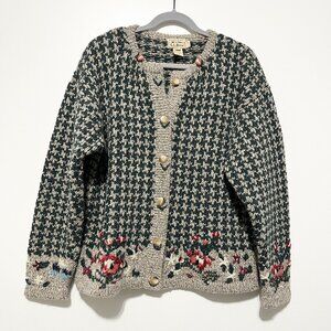 LL Bean Womens VTG Hand Knit Wool Alpaca Cardigan L Cottagecore Indie Chunky